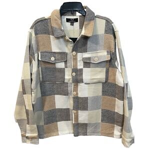 M Magaschoni Unisex Men's Women's XL Button Up Cotton Blend Plaid Flannel Shirt
